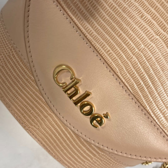 Chloe Shoulder Bag leather beige logo Abbey Rock Small Women Used Authentic