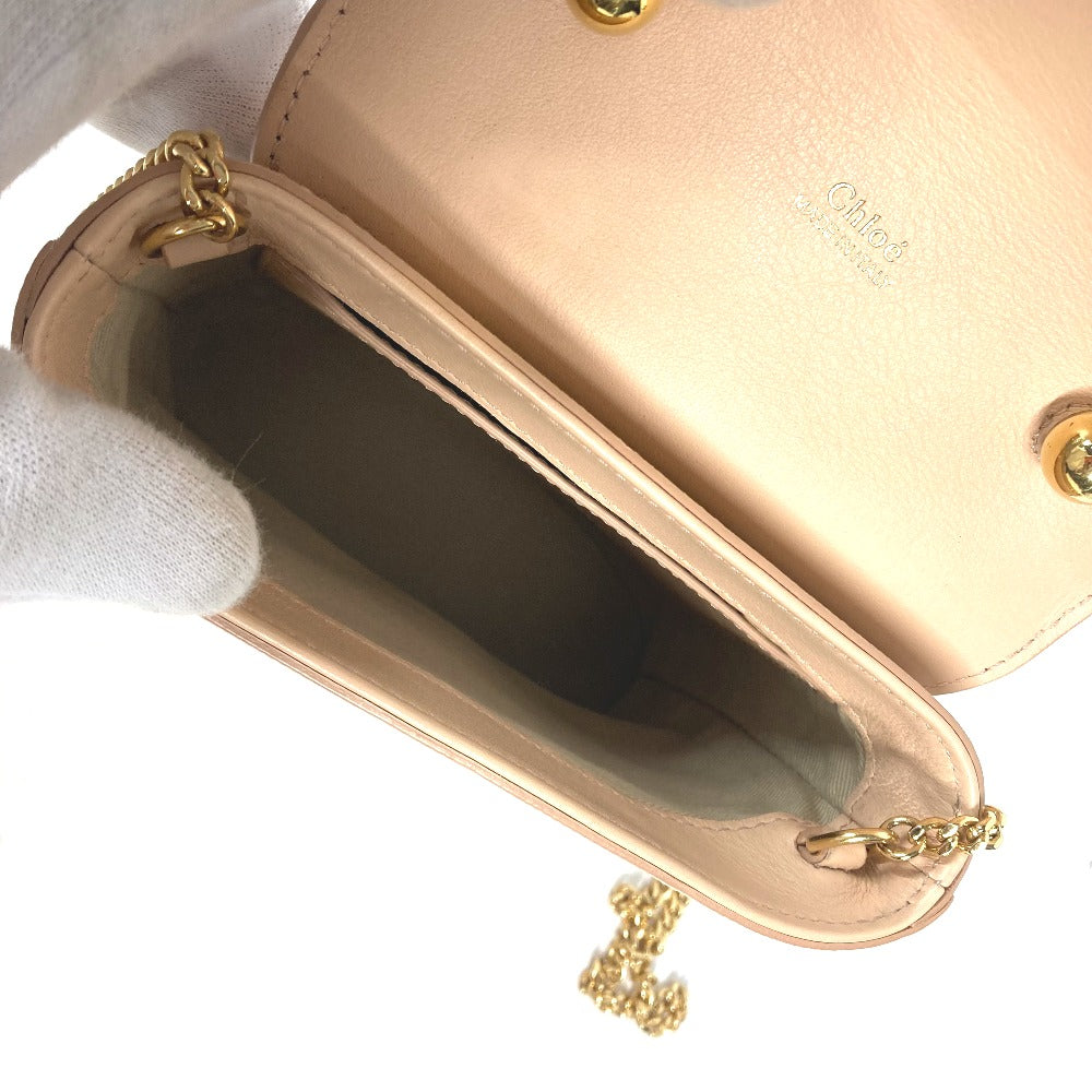 Chloe Shoulder Bag leather beige logo Abbey Rock Small Women Used Authentic