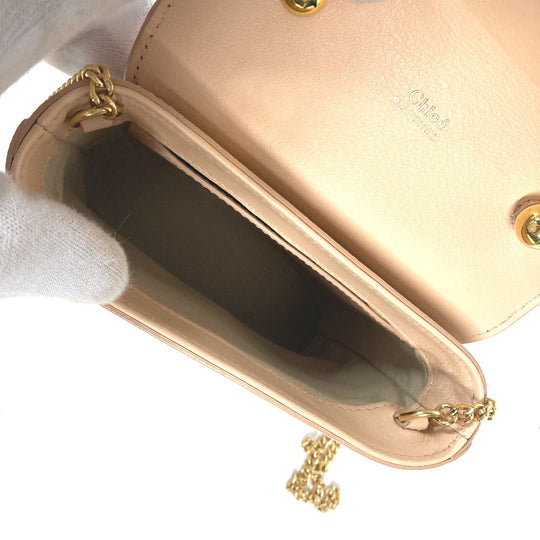 Chloe Shoulder Bag leather beige logo Abbey Rock Small Women Used Authentic