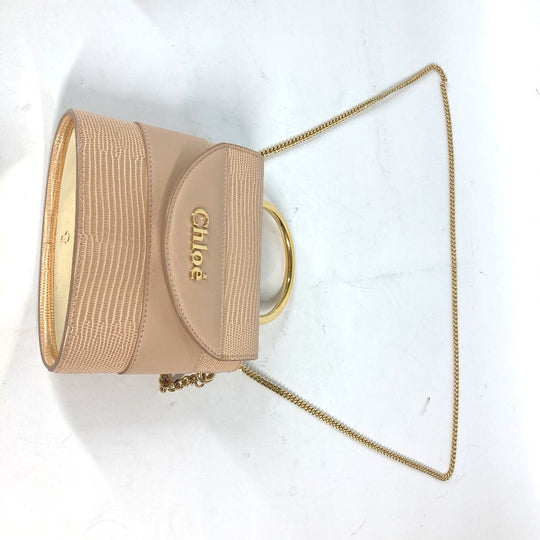 Chloe Shoulder Bag leather beige logo Abbey Rock Small Women Used Authentic