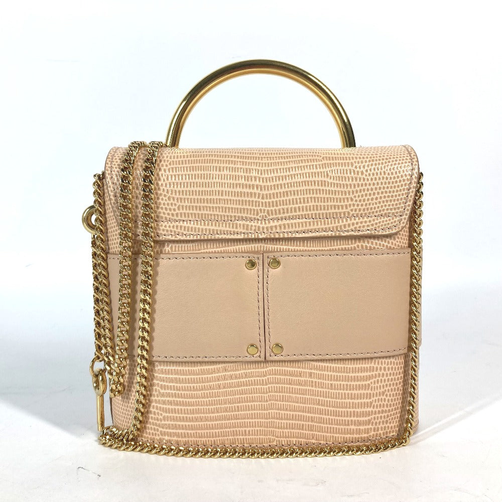 Chloe Shoulder Bag leather beige logo Abbey Rock Small Women Used Authentic