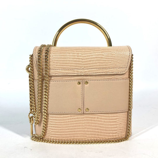 Chloe Shoulder Bag leather beige logo Abbey Rock Small Women Used Authentic