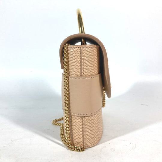Chloe Shoulder Bag leather beige logo Abbey Rock Small Women Used Authentic
