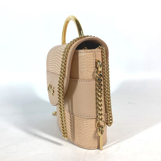 Chloe Shoulder Bag leather beige logo Abbey Rock Small Women Used Authentic