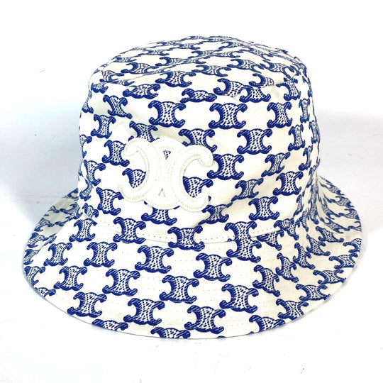 CELINE hat 2AUE5460U cotton White x blue Monogram triomphe logo unisex(Unisex) S Used Authentic