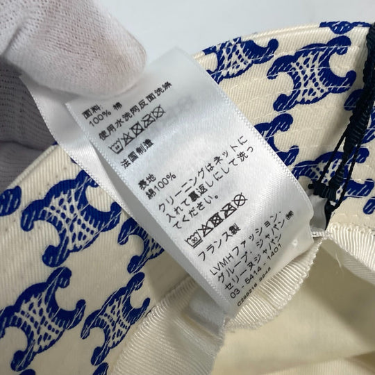 CELINE hat 2AUE5460U cotton White x blue Monogram triomphe logo unisex(Unisex) S Used Authentic