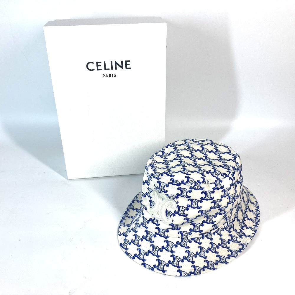 CELINE hat 2AUE5460U cotton White x blue Monogram triomphe logo unisex(Unisex) S Used Authentic