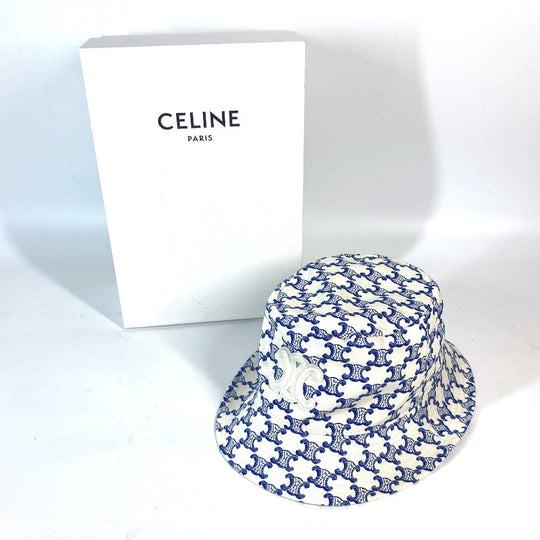 CELINE hat 2AUE5460U cotton White x blue Monogram triomphe logo unisex(Unisex) S Used Authentic