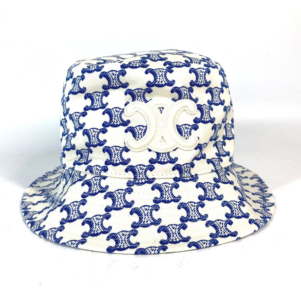 CELINE hat 2AUE5460U cotton White x blue Monogram triomphe logo unisex(Unisex) S Used Authentic