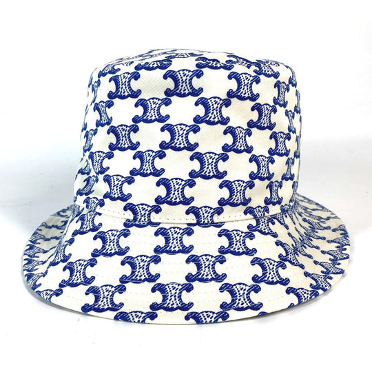 CELINE hat 2AUE5460U cotton White x blue Monogram triomphe logo unisex(Unisex) S Used Authentic