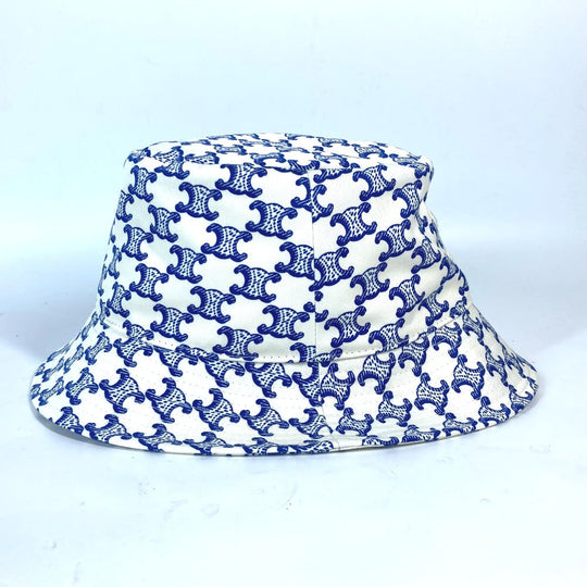 CELINE hat 2AUE5460U cotton White x blue Monogram triomphe logo unisex(Unisex) S Used Authentic