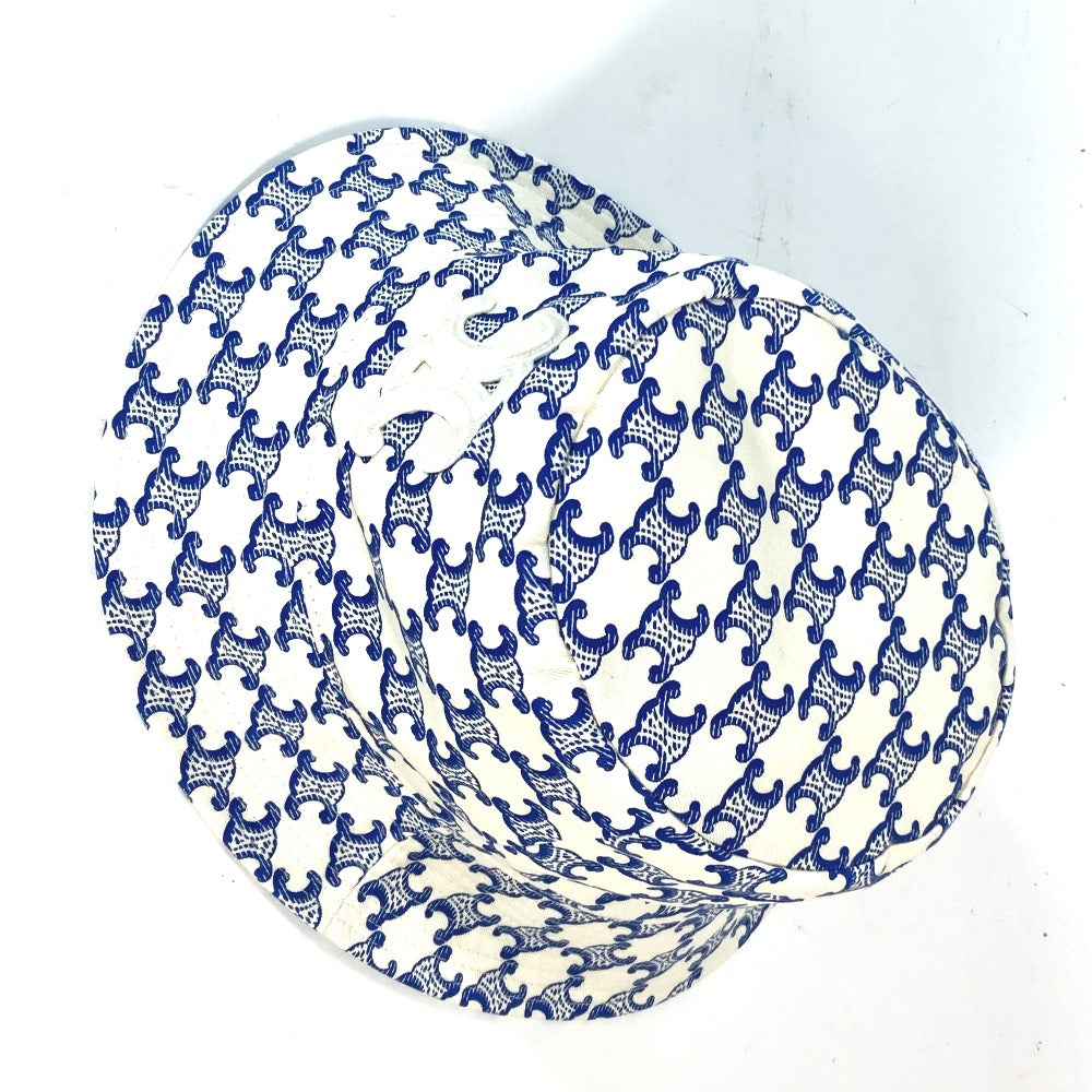 CELINE hat 2AUE5460U cotton White x blue Monogram triomphe logo unisex(Unisex) S Used Authentic