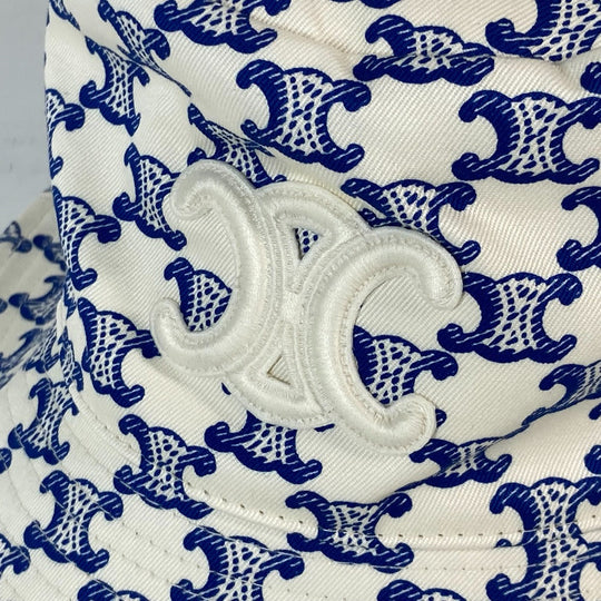 CELINE hat 2AUE5460U cotton White x blue Monogram triomphe logo unisex(Unisex) S Used Authentic
