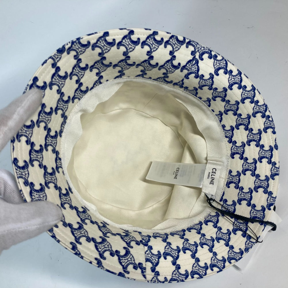 CELINE hat 2AUE5460U cotton White x blue Monogram triomphe logo unisex(Unisex) S Used Authentic