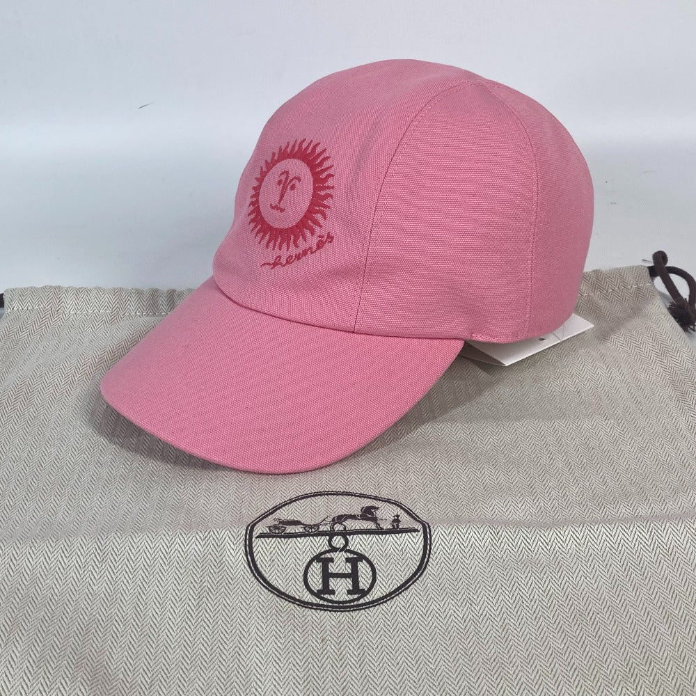 HERMES cap H23100N cotton pink Sun Series Button Davis Sunshine Women 57 Used Authentic