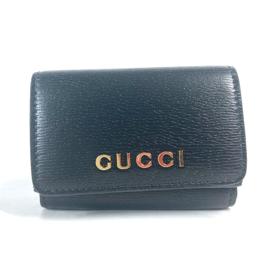 GUCCI Trifold wallet 790100 leather black logo Script Wallet Women Used Authentic