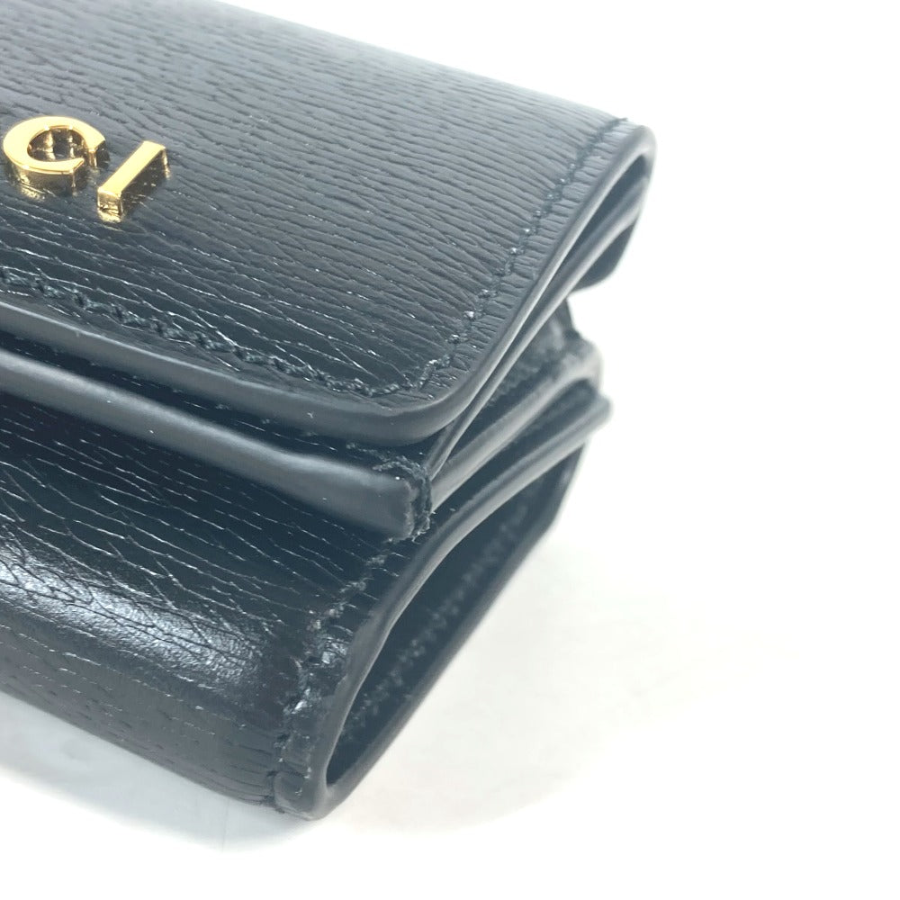 GUCCI Trifold wallet 790100 leather black logo Script Wallet Women Used Authentic
