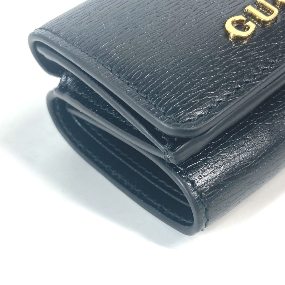 GUCCI Trifold wallet 790100 leather black logo Script Wallet Women Used Authentic