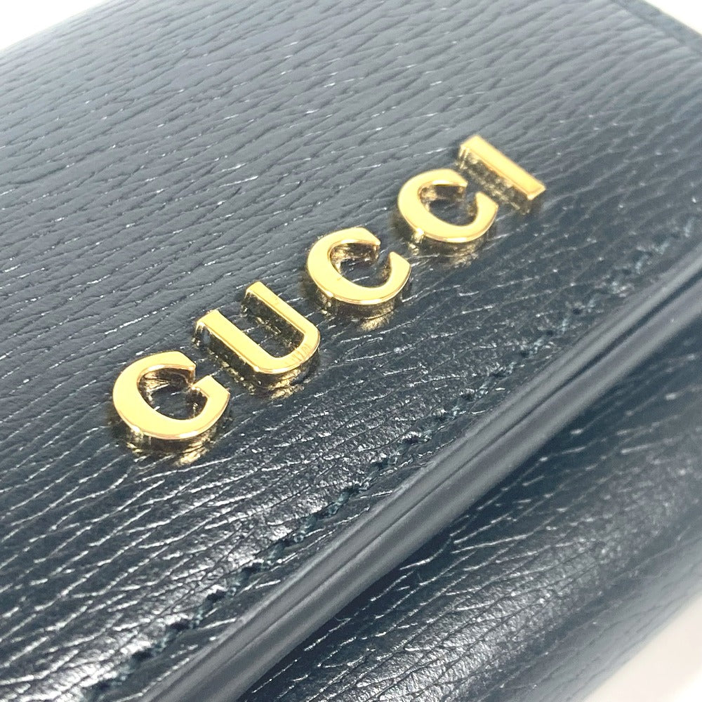 GUCCI Trifold wallet 790100 leather black logo Script Wallet Women Used Authentic