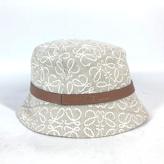 LOEWE hat K820HB1X41 Cotton, Leather Beige type Anagram jacquard logo unisex(Unisex) 59 Used Authentic
