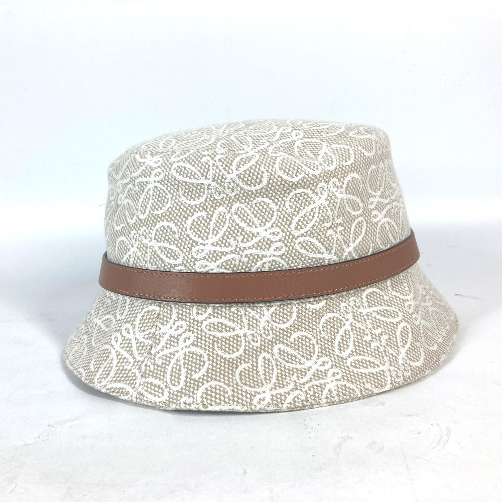 LOEWE hat K820HB1X41 Cotton, Leather Beige type Anagram jacquard logo unisex(Unisex) 59 Used Authentic
