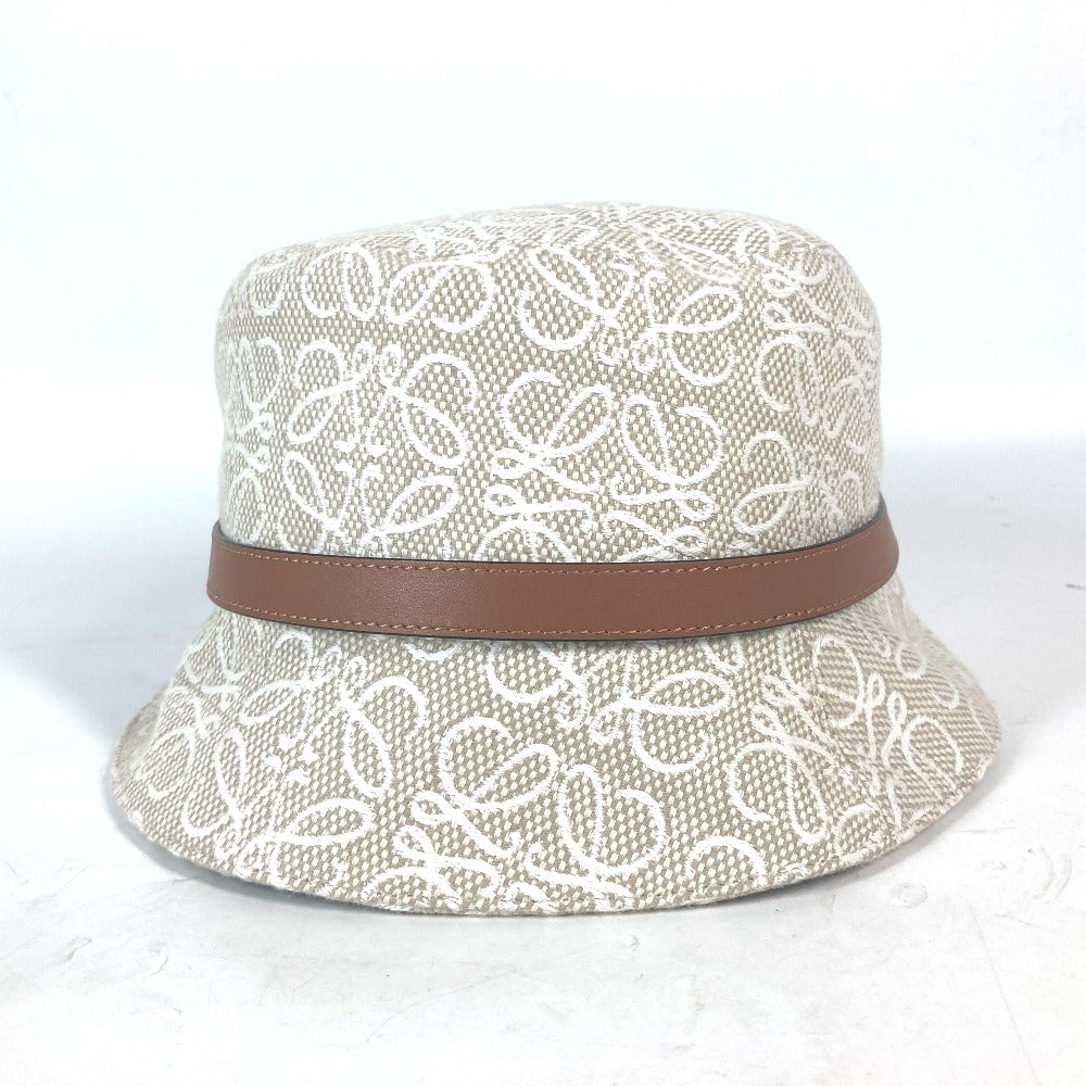 LOEWE hat K820HB1X41 Cotton, Leather Beige type Anagram jacquard logo unisex(Unisex) 59 Used Authentic