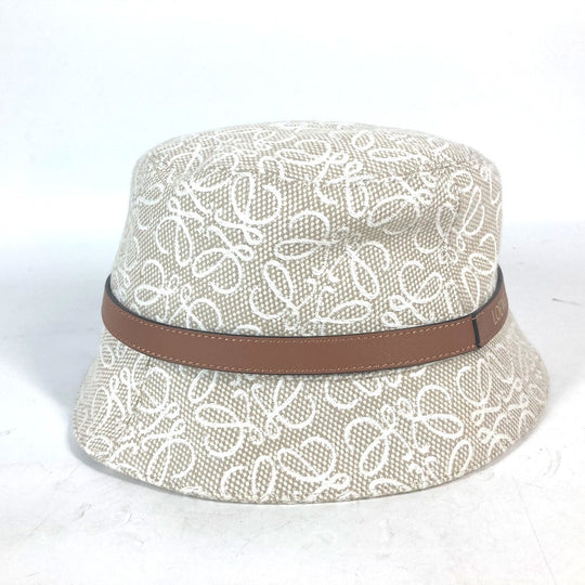 LOEWE hat K820HB1X41 Cotton, Leather Beige type Anagram jacquard logo unisex(Unisex) 59 Used Authentic
