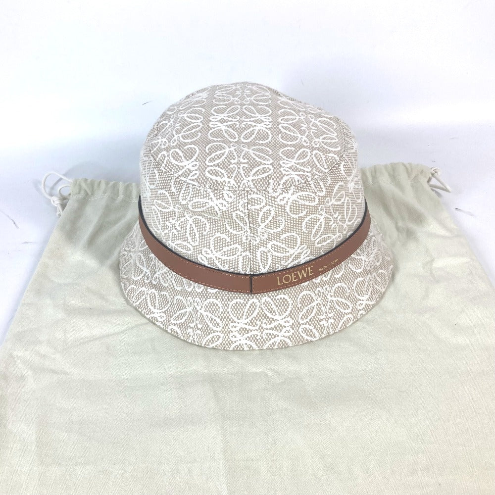LOEWE hat K820HB1X41 Cotton, Leather Beige type Anagram jacquard logo unisex(Unisex) 59 Used Authentic