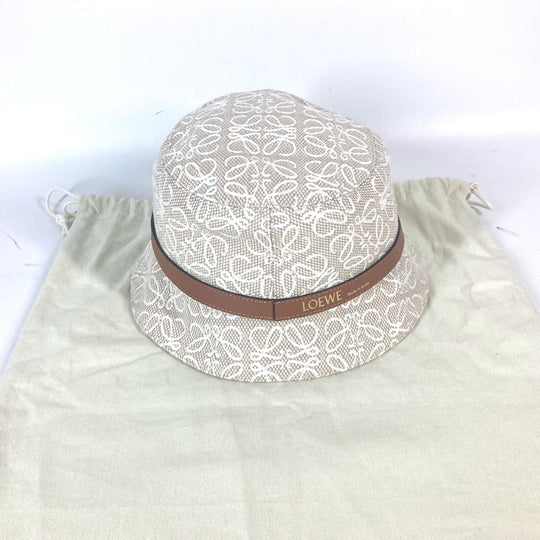 LOEWE hat K820HB1X41 Cotton, Leather Beige type Anagram jacquard logo unisex(Unisex) 59 Used Authentic