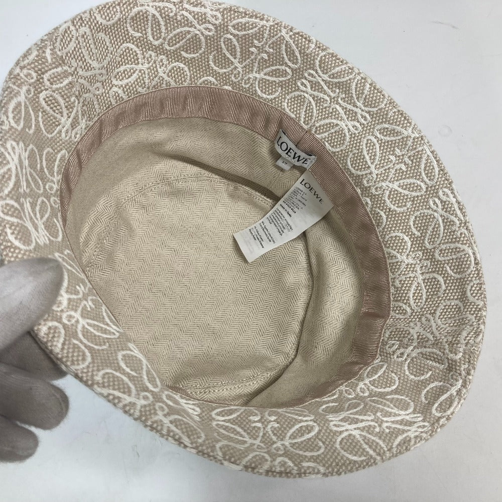LOEWE hat K820HB1X41 Cotton, Leather Beige type Anagram jacquard logo unisex(Unisex) 59 Used Authentic
