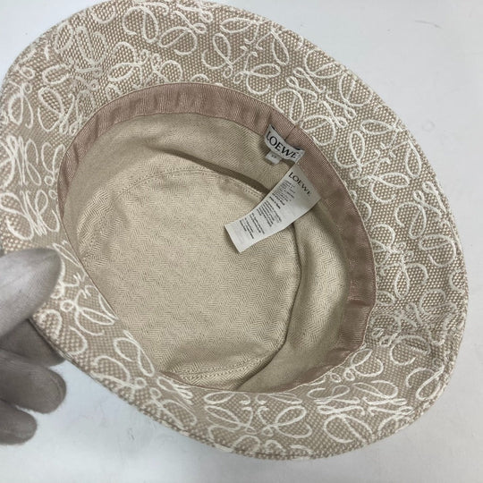 LOEWE hat K820HB1X41 Cotton, Leather Beige type Anagram jacquard logo unisex(Unisex) 59 Used Authentic