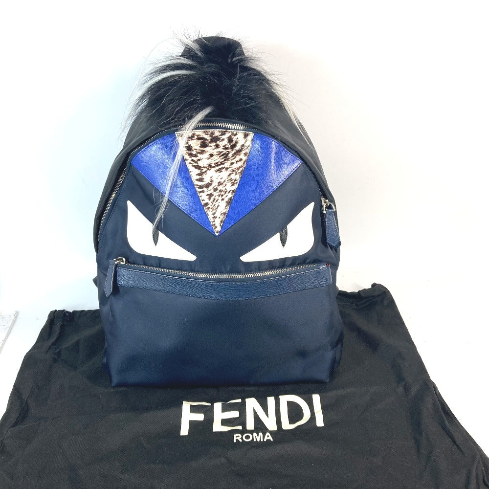 FENDI Backpack 7VZ012 Nylon Navy Bag Monster Bugs unisex(Unisex) Used Authentic