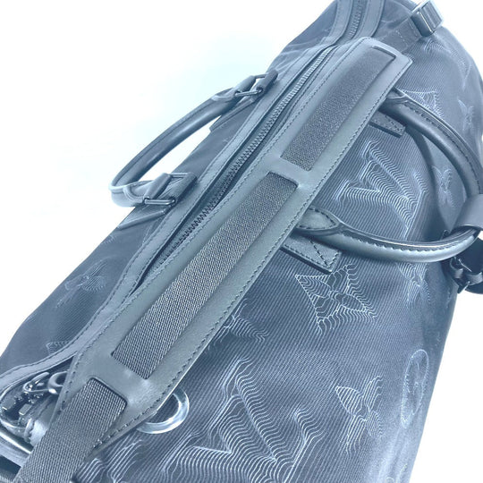 LOUIS VUITTON Boston Duffel bag M45602 Nylon black 3D monogram Keepall reversible bandouliere 50 mens Used Authentic