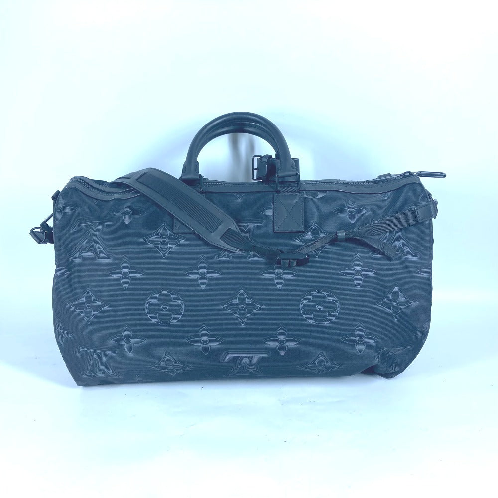 LOUIS VUITTON Boston Duffel bag M45602 Nylon black 3D monogram Keepall reversible bandouliere 50 mens Used Authentic