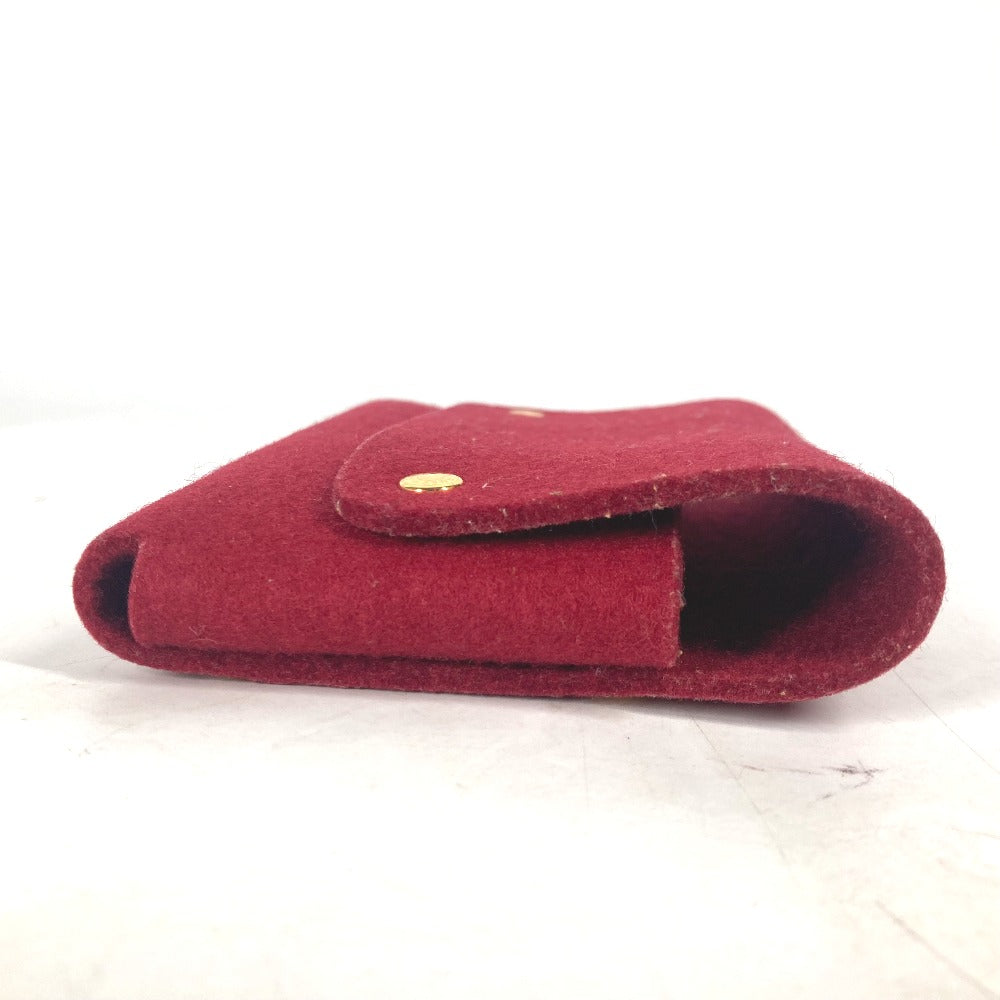 HERMES Pouch felt Red Playing card case H logo punching Women Used Authentic