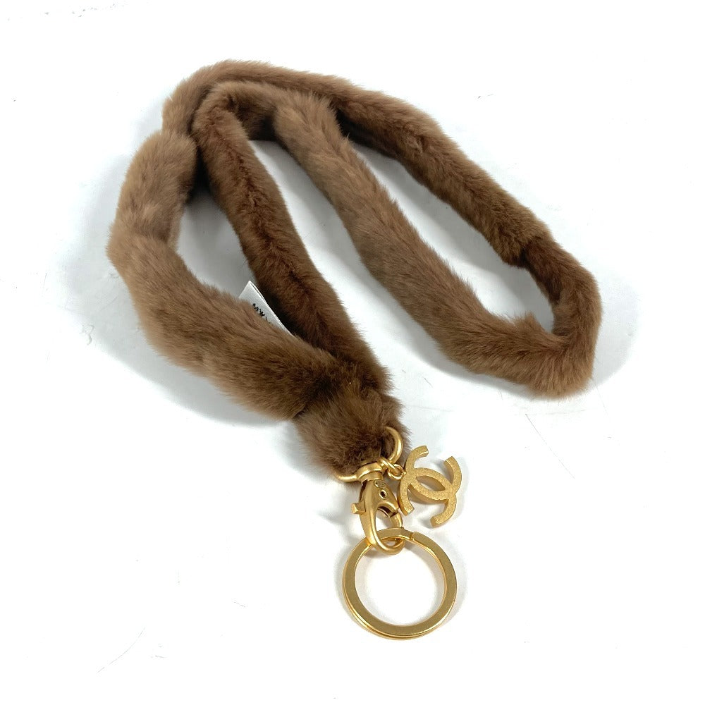 CHANEL strap Wiesel Brown fur CC COCO Mark Fur Neck Strap Women Used Authentic