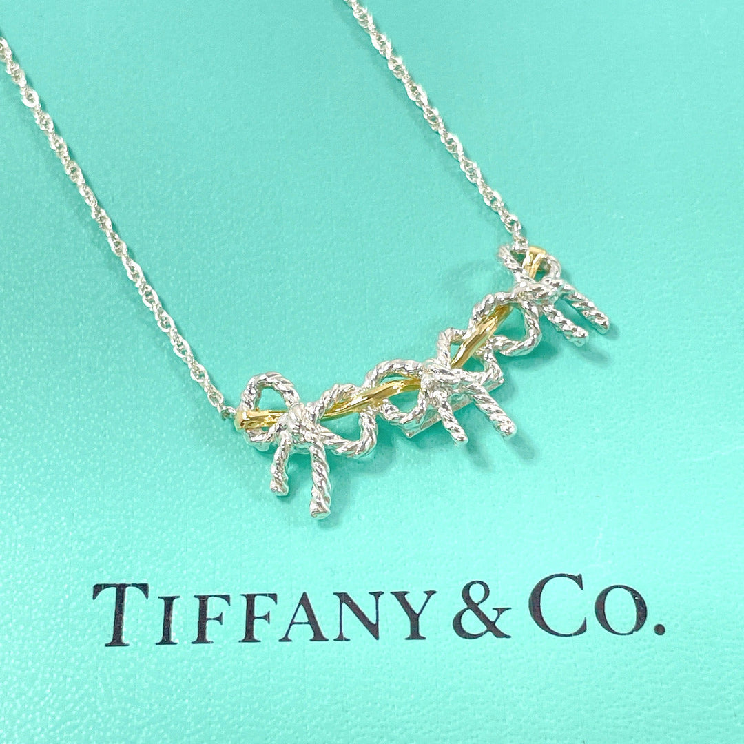 TIFFANY&Co. Necklace Silver925, K18 Yellow Gold Silver Triple ribbon