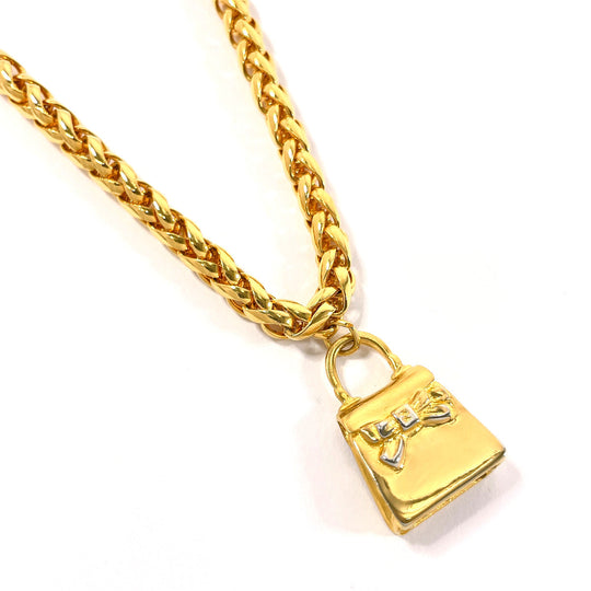 FENDI Necklace Gold Plated gold Bag charm Women Used Authentic