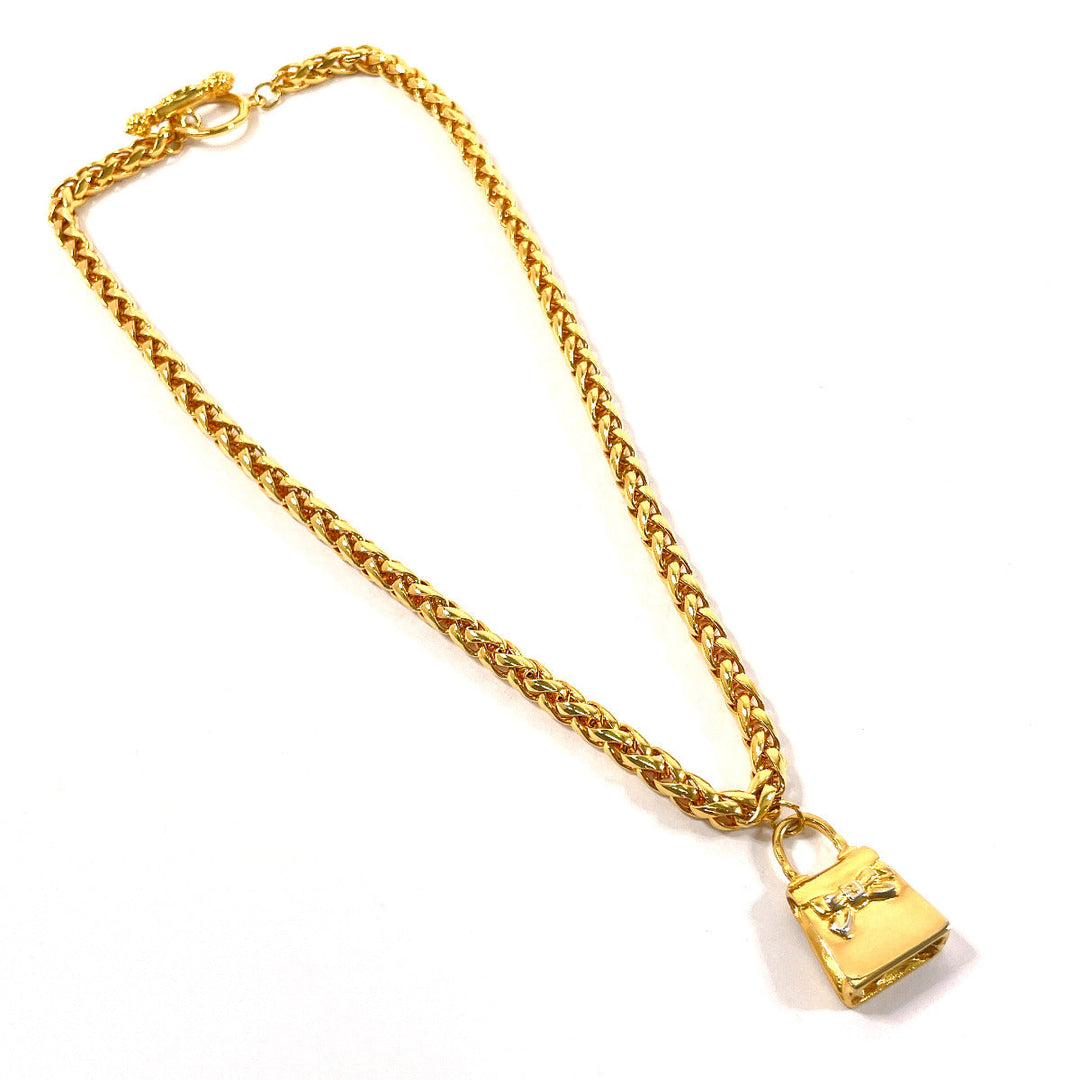 FENDI Necklace Gold Plated gold Bag charm Women Used Authentic