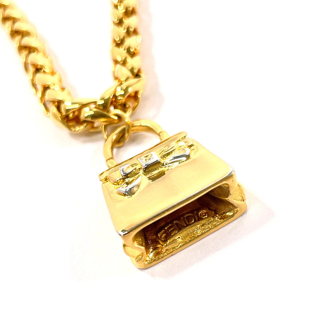 FENDI Necklace Gold Plated gold Bag charm Women Used Authentic