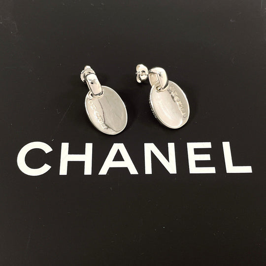 CHANEL Pierce Silver925 Silver Oval With logo Women Used Authentic
