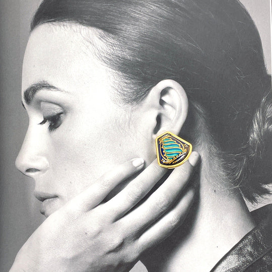 HERMES Earring metal gold Emaille Shippo