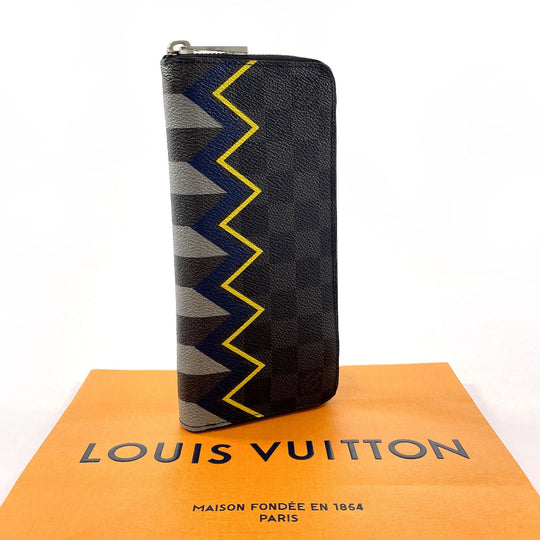 LOUIS VUITTON Long Wallet Purse N61253 Damier Grafitto Canvas black Color column Zippy Wallet Vertical