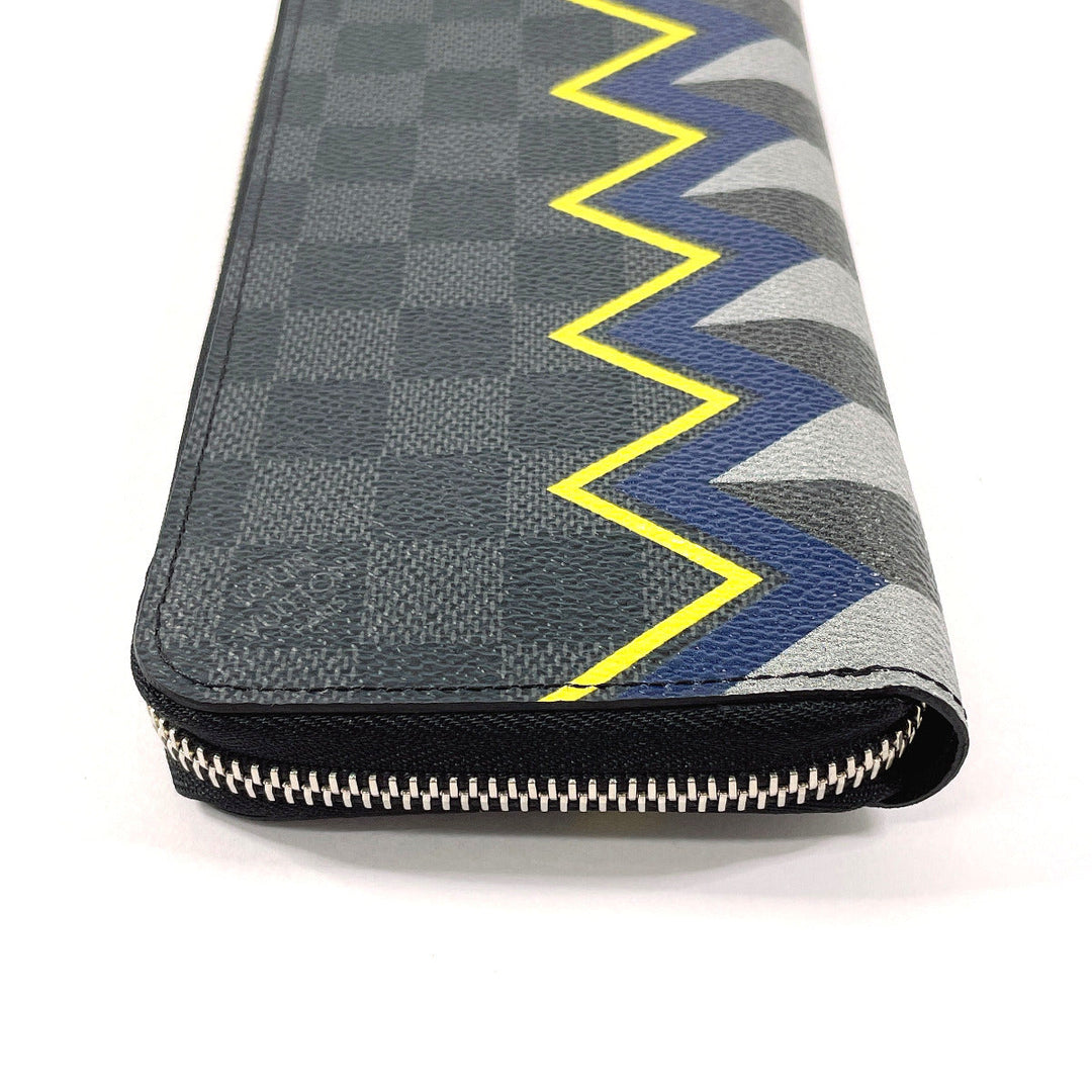 LOUIS VUITTON Long Wallet Purse N61253 Damier Grafitto Canvas black Color column Zippy Wallet Vertical