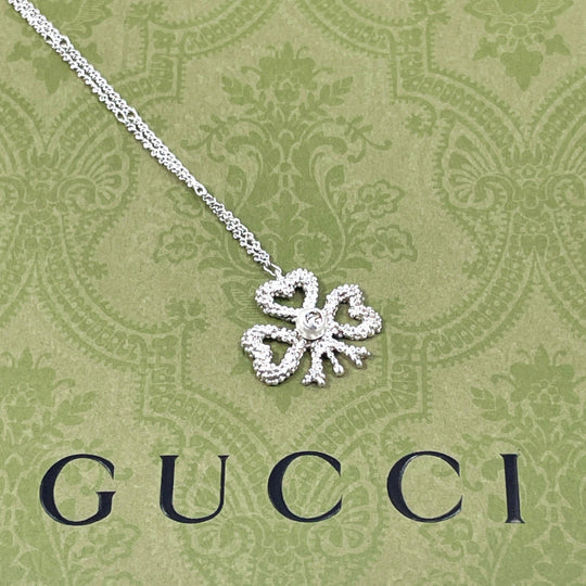 GUCCI Necklace Silver925, pearl Silver Ribbon motif