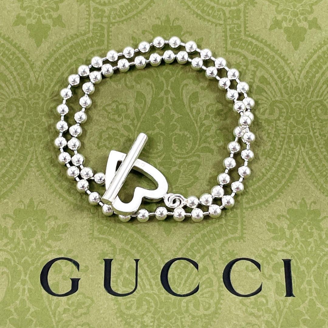 GUCCI bracelet Silver925 Silver heart Ball chain Women Used Authentic