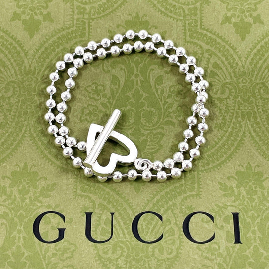 GUCCI bracelet Silver925 Silver heart Ball chain Women Used Authentic