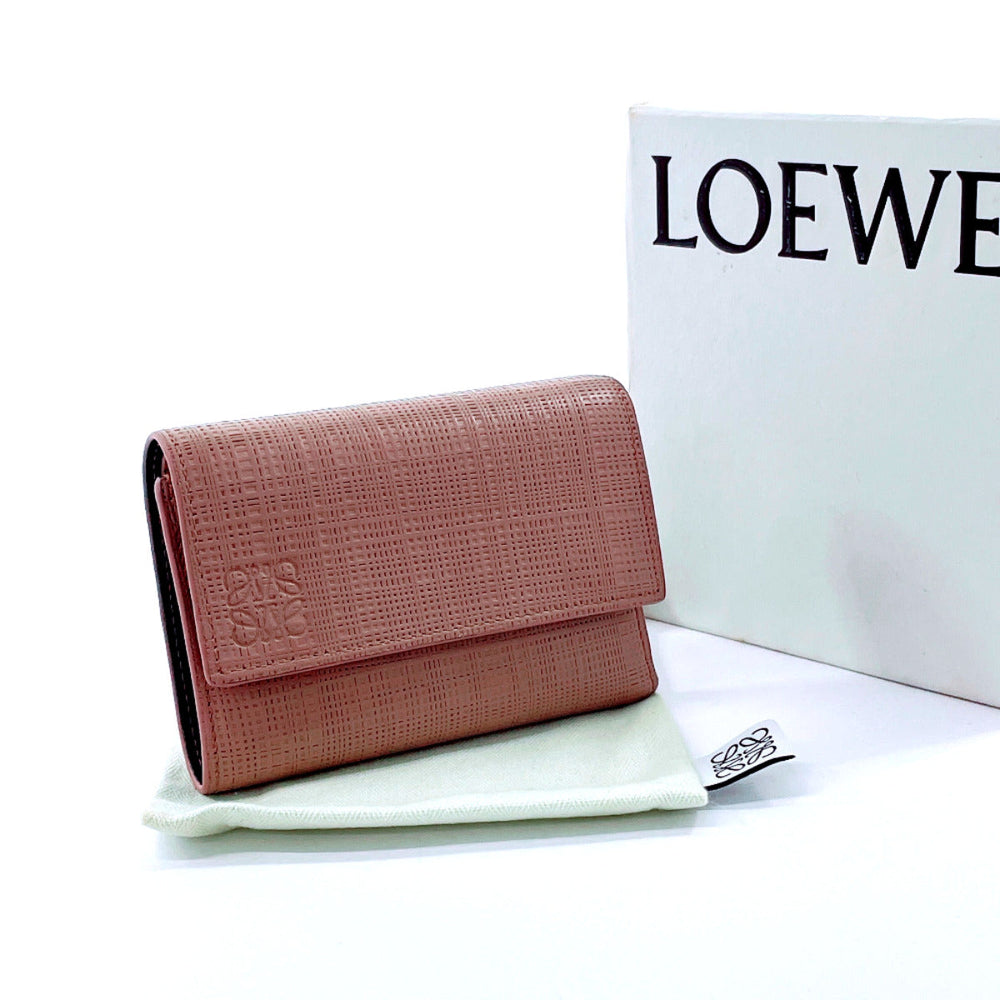 LOEWE Tri-fold wallet leather pink linen Compact wallet