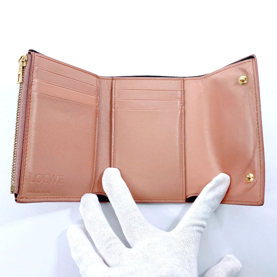 LOEWE Tri-fold wallet leather pink linen Compact wallet