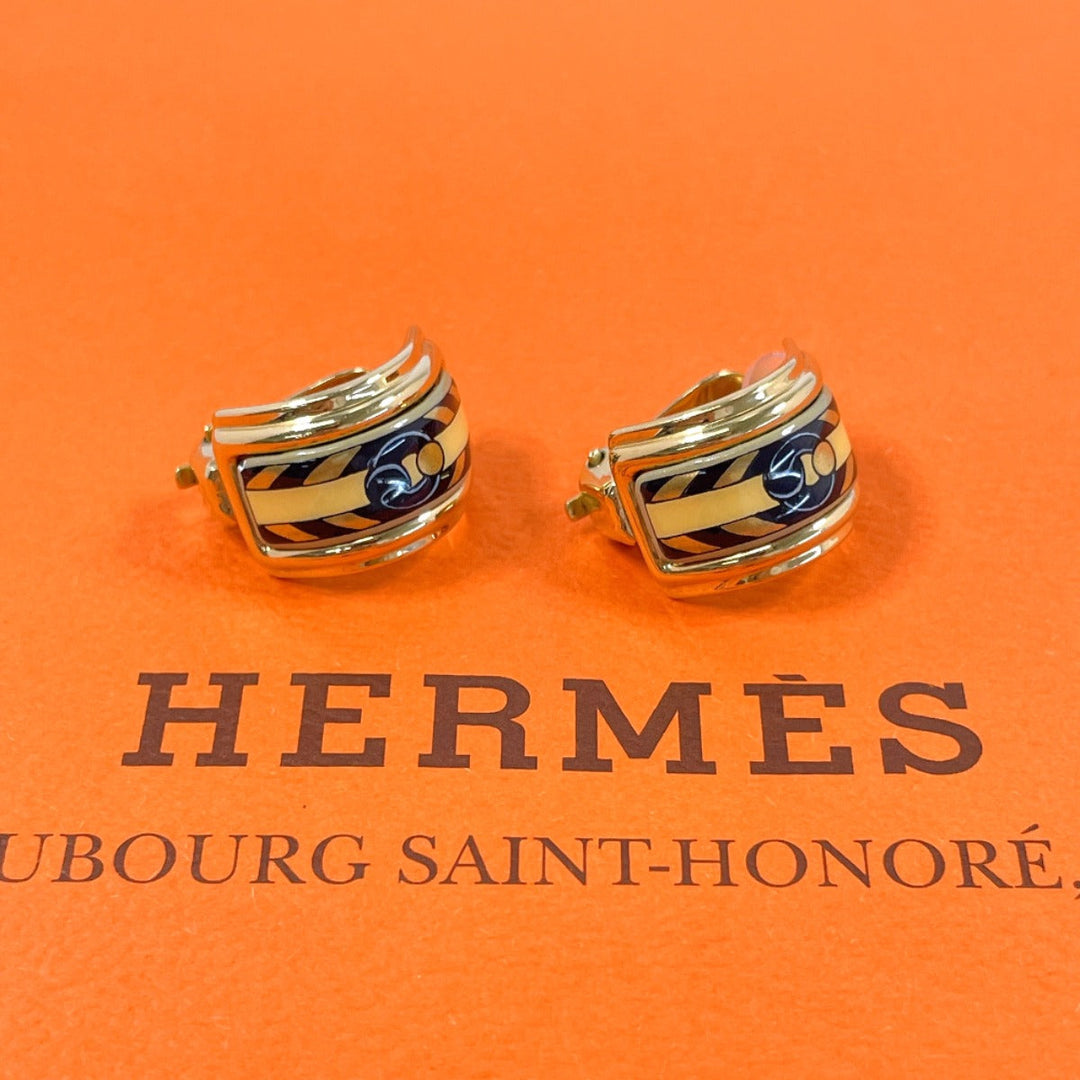 HERMES Earring metal gold Emaille Shippo